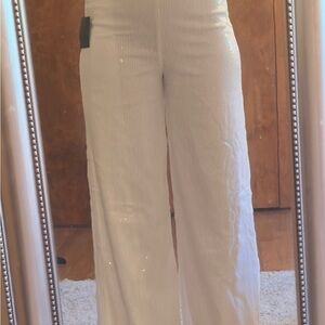 Lulu’s White Shimmer Wide-Leg Jumper (Size medium)